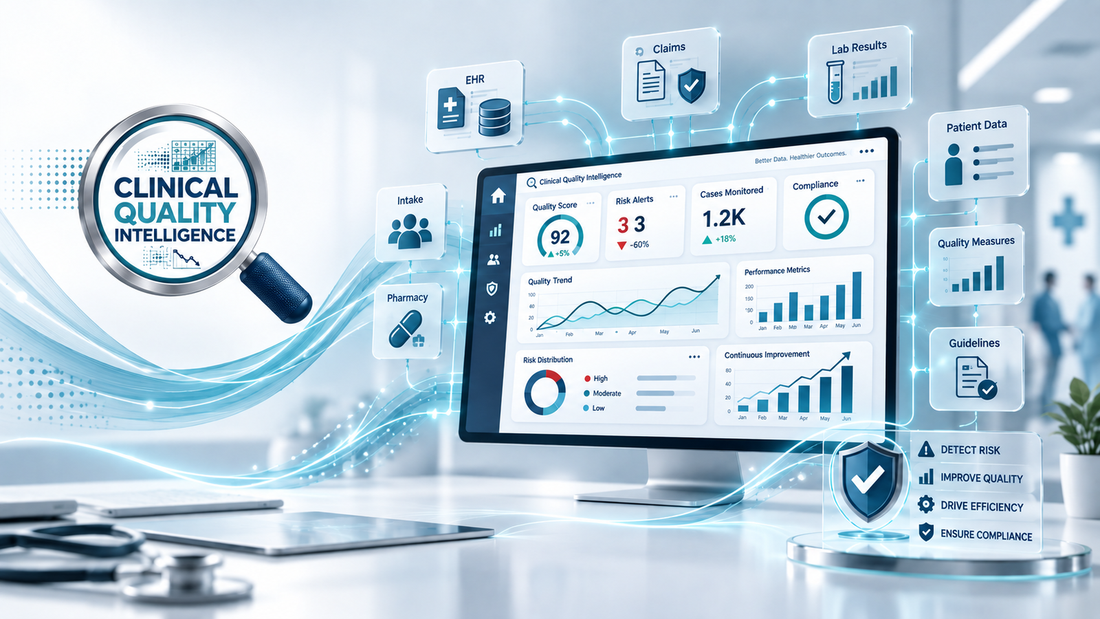 Tecnología de Clinical Quality Intelligence conectando datos, riesgo, calidad y cumplimiento